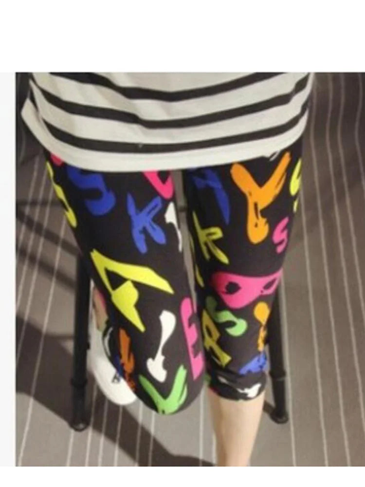 Workout Leggings Print Capris Women Push Up High Waist Pants Sportswear Short Trousers Black Fitness Legging