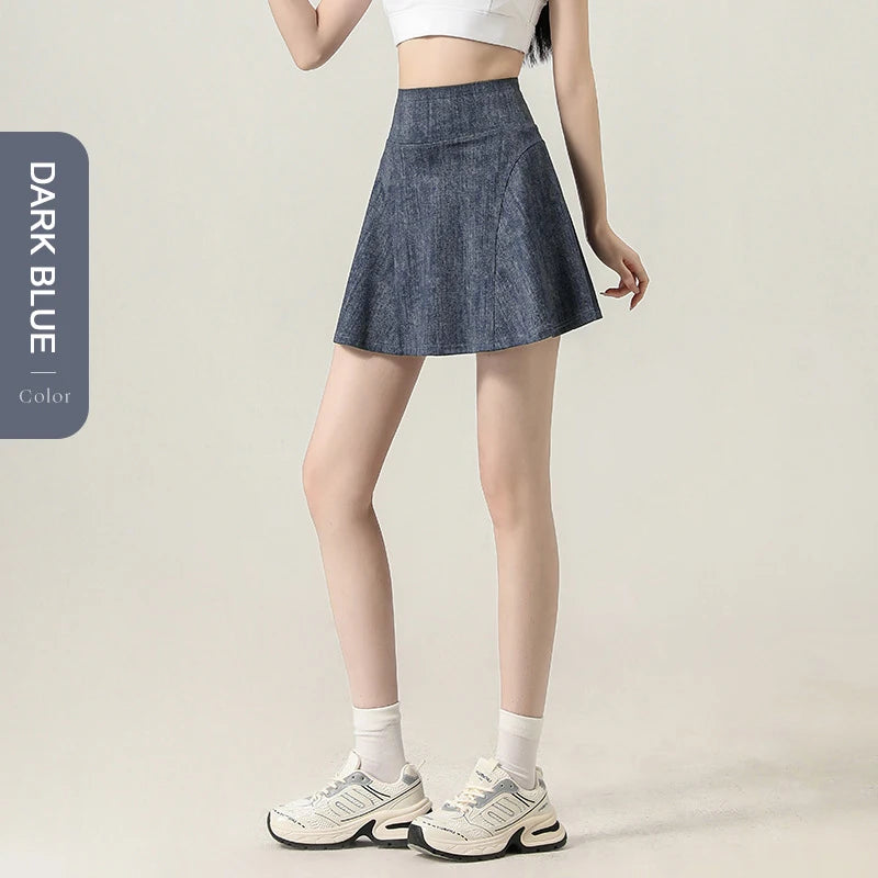 Short Jeans Skirt Women Thin Breathable Sports Fitness Badminton Skirt High Waist Shorts Skirt