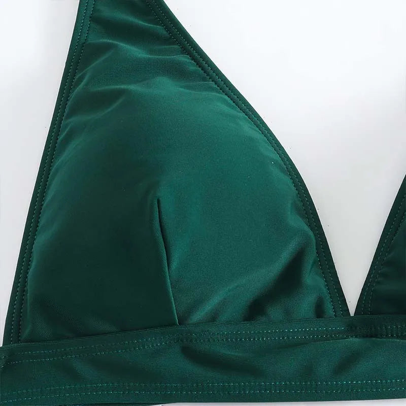 Women Green Bikini Set Push Up Bathing Suits Swimwear High Waist Swimsuit Two Pieces Swimming Suit Beachwear Halter Bikini