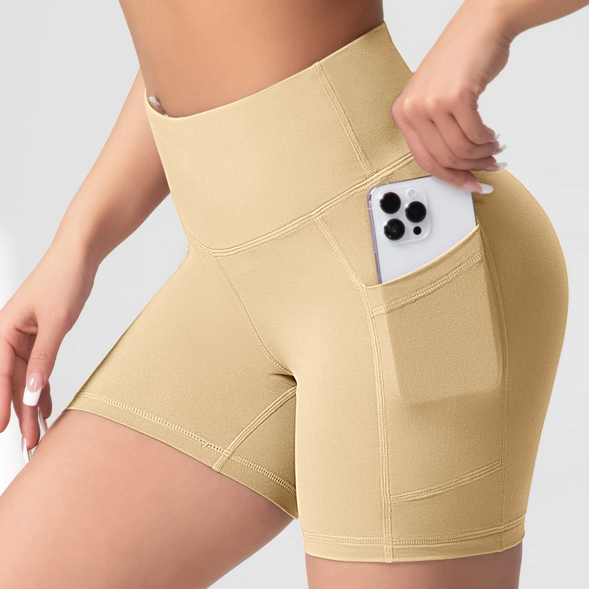 Yoga Shorts with Pockets High Waist Butt Lifting Cycling Tight Elastic Slim Running Fitness Women Shorts Sportswear