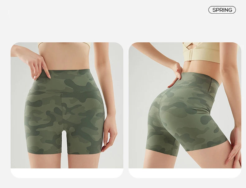 BIVIGAOS Summer Camouflage Green Sharkskin Biker Shorts Knee Length Short Leggings Women Casual Sports Cycling Shorts