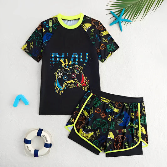 Boys Swimsuit Two Pieces Kids Swimwear With Shorts Printed Children's Bathers Bathing Swimming Swim Suit Summer Beachwear