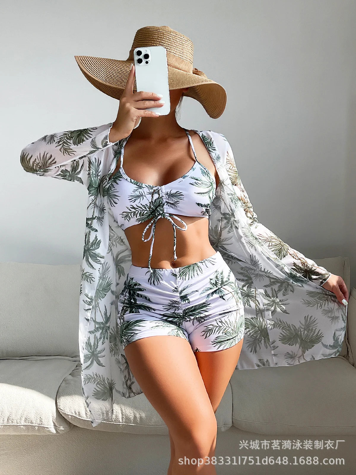Summer Print Bikinis Swimwear Female Swimsuit Beachwear Push Up Three-Piece Bikini Set Women Swimming Bathing Suit