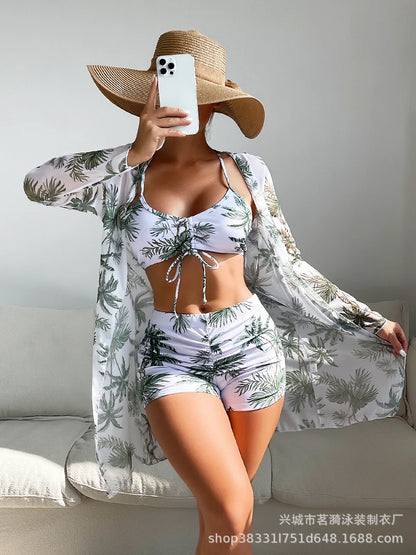 Summer Print Bikinis Swimwear Female Swimsuit Beachwear Push Up Three-Piece Bikini Set Women Swimming Bathing Suit