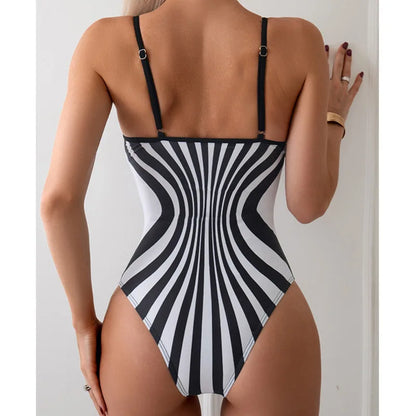 Summer Striped One-Piece Swimsuits Closed Women Swimwear Push Up Swimming Wear Body Bathing Suit Beachwear Pool Bather