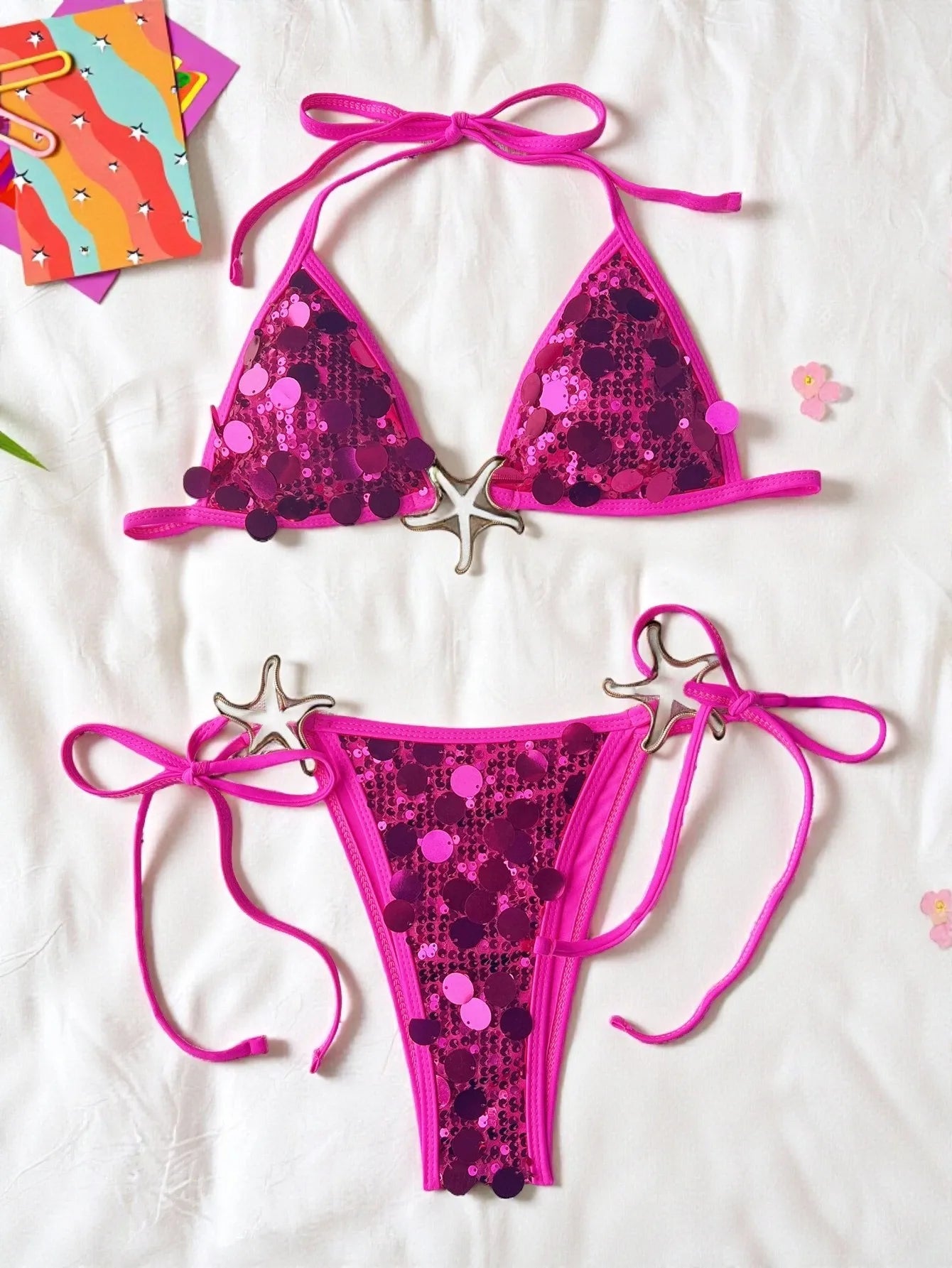 Shiny Sequin Black Micro Bikini Women Starfish Push Up Bra Holiday Swimsuit Beach Bathing Suit Tie Side Thong Swimwear