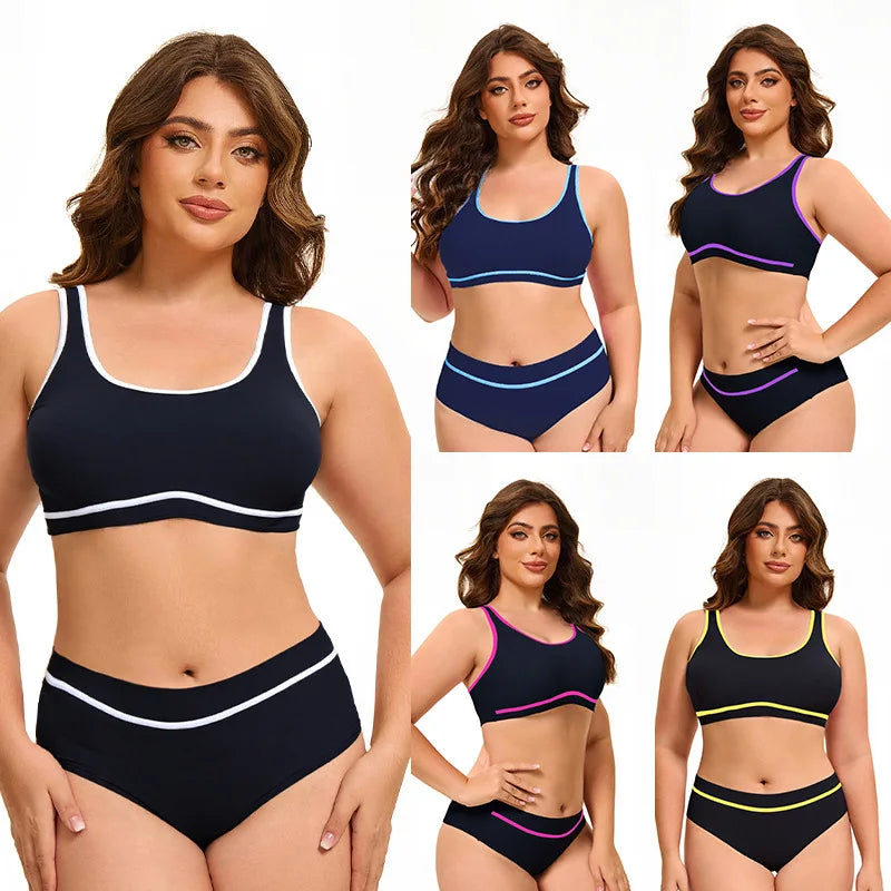 Plus Size Women Two Pieces Bikinis Sets Cut-Out Underwire Bikini Swimsuit with Beach Skirt Solid Swimwear Bathing Suit
