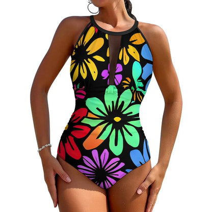 Floral Swimsuit Flower Power Style Swimwear One Piece Design Swimsuits Cut Out Bathing Suits Women Push Up Beach Outfits
