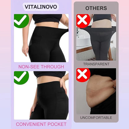 Plus Size Fleece Lined Leggings with Pockets for Women High Waist Winter Tummy Control Thermal Warm Yoga Pants