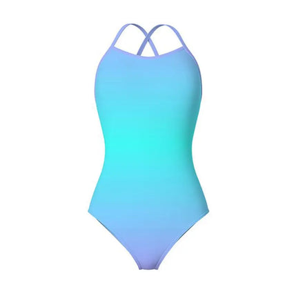 Competitive Two-Piece Women's Swimsuit Gradient Color Double-Layered High-Waist Slimming Training Suit Ideal for Summer