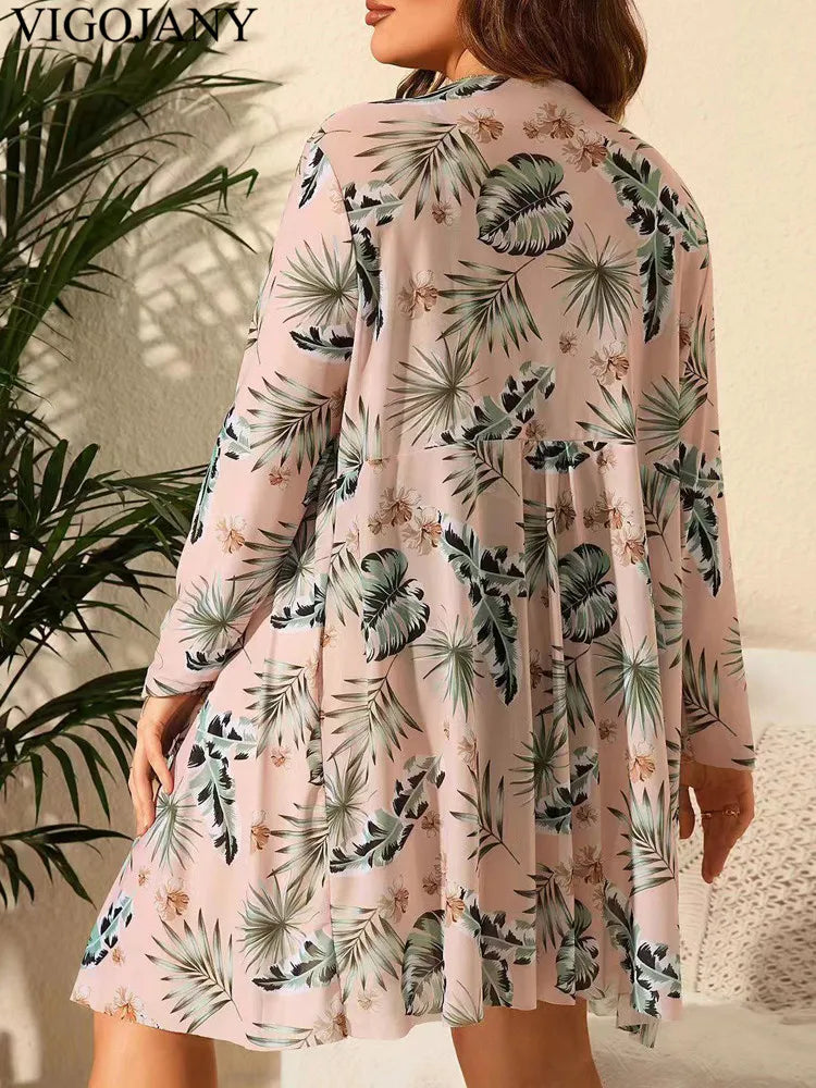 3 Piece Print Smock Plus Size Bikini Set Women Cross Push Up Big Swimsuit High Waist Bathing Suit