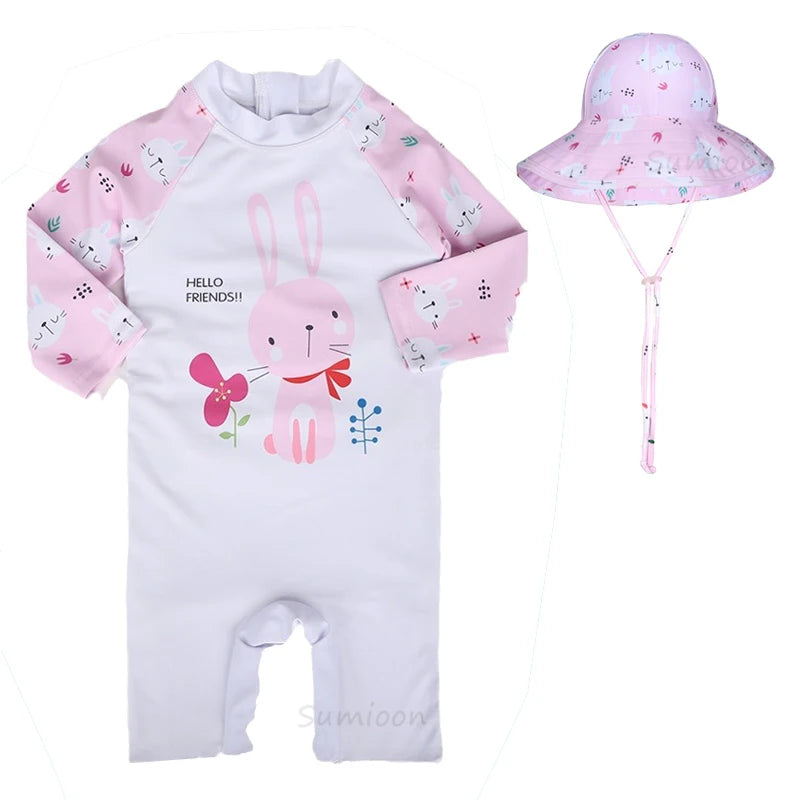 Baby Swimsuit One-Piece Bathing Suit Boy with Sun Cap UPF50 UV Protection Long Sleeve Dinosaur Children's Swimwear for Toddler