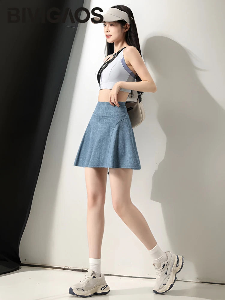 Short Jeans Skirt Women Thin Breathable Sports Fitness Badminton Skirt High Waist Shorts Skirt