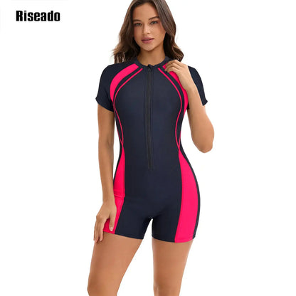 Women Rash Guard Short Sleeve One Piece Swimsuit Surfing Bathing Suit UPF 50+ Athletic Swimwear for Beach-pool Sport Training