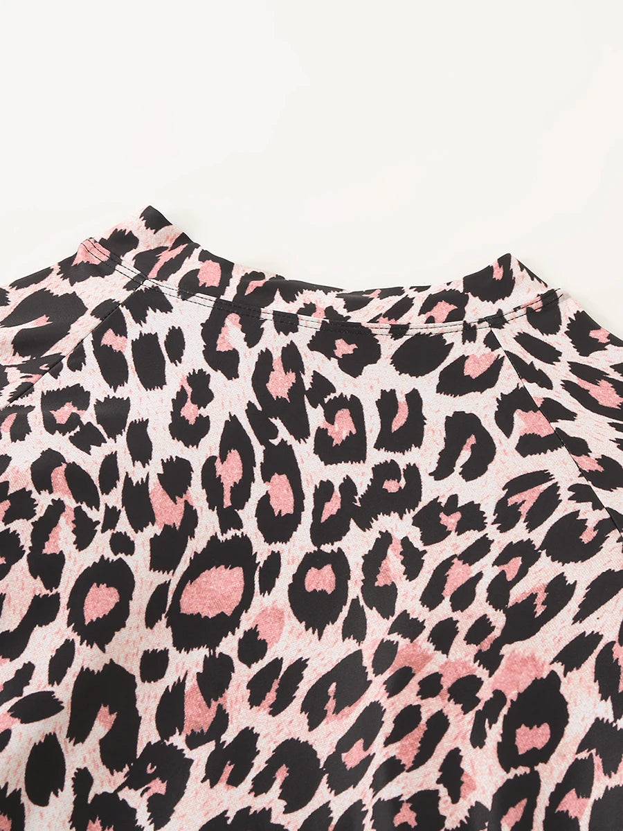 Leopard Long Sleeve Surfing Swimsuit With Zipper Women Swimwear Female Bathers Bathing Swimming Swim Suit Beachwear