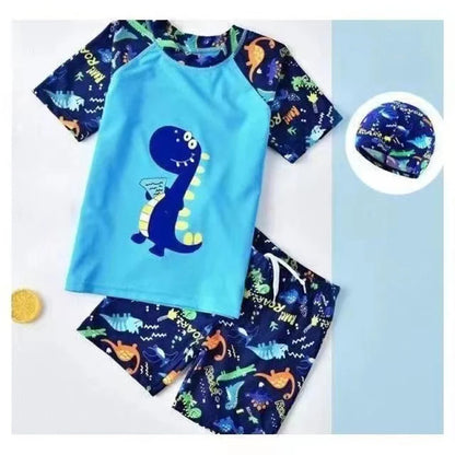 3Pcs Set Cartoon Print Kids Boys Swimwear Children's Swimsuit Kids Surfing Suit Swimming Clothes For Boy Beachwear with Hat