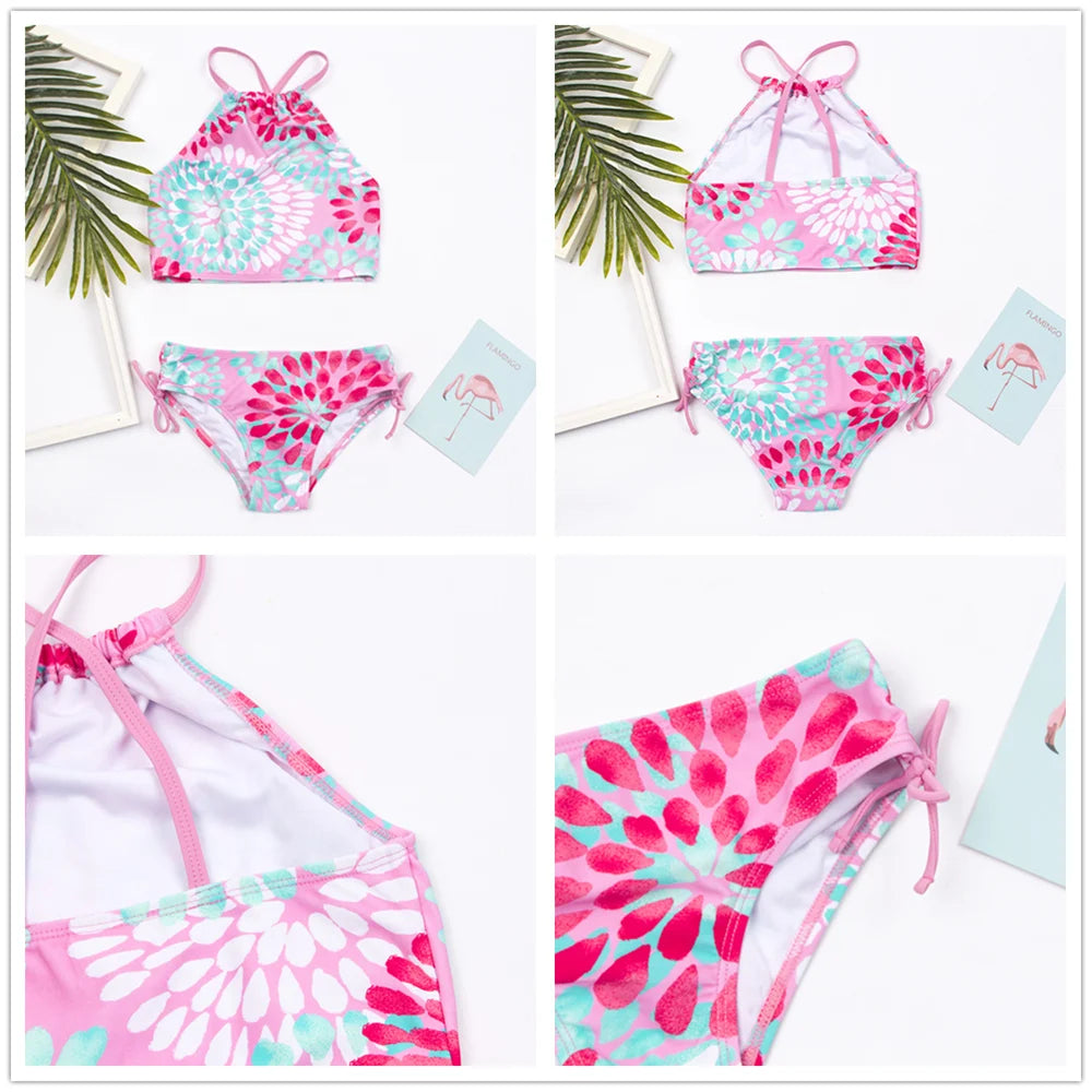7-14Year Rainbow Print Child Bikini Set 2024 Girls Swimsuit Swimwear For Kids Summer Brazilian Teen Baby Swimming Suit Set 2