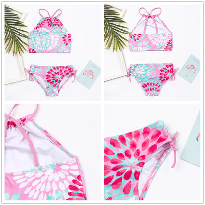 7-14Year Rainbow Print Child Bikini Set 2024 Girls Swimsuit Swimwear For Kids Summer Brazilian Teen Baby Swimming Suit Set 2