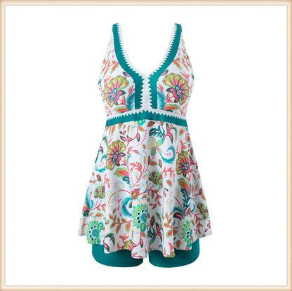 Two Piece Swimsuit Women V-Neck Print Tankini Set Female High Waist Swimwear Beachwear Bathers Bathing Swimming Suit Summer