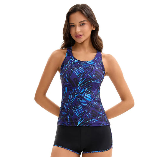 Two Piece Tankini Swimsuits for Women Athletic Bathing Suits Swim Tank Top with Boy Shorts and Bra Modest Swimwear