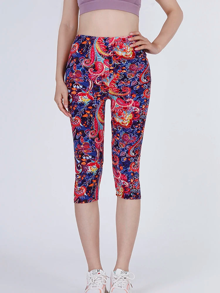 Women Light Blue Lines Printed New Summer Leggings Fitness Capris Leggins High Waist Elastic Gym Yoga Cropped Pants