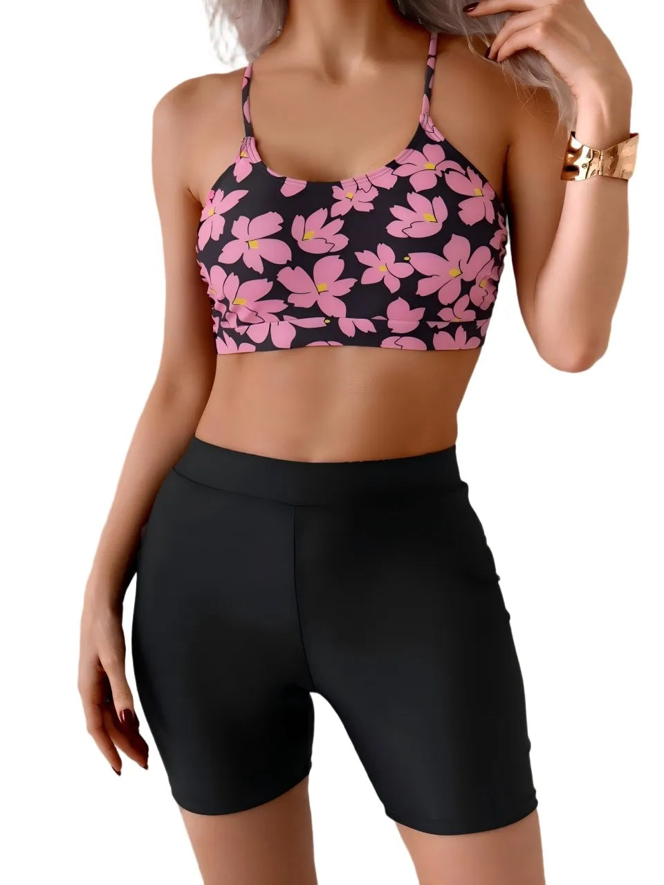 Strappy Floral Printed Bikinis  High Waist Swimsuit Women Shorts Swimwear Female Bathers Bathing Swim Suit Beachwear