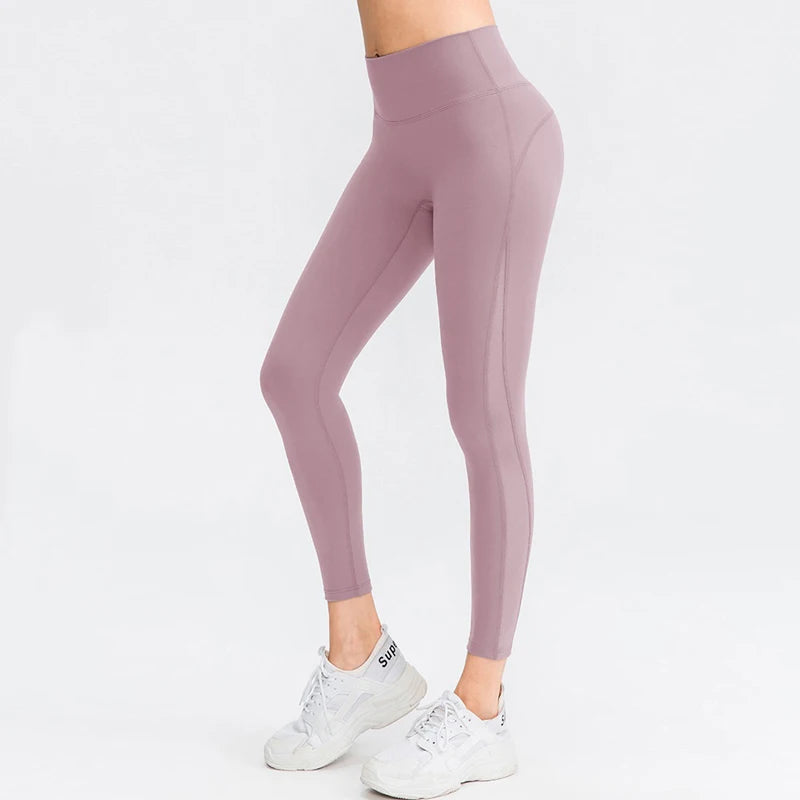 Women Yoga Pants Tight High Waist Hip Raise Mesh No T-shaped Stitches Sports Leggings for Fitness