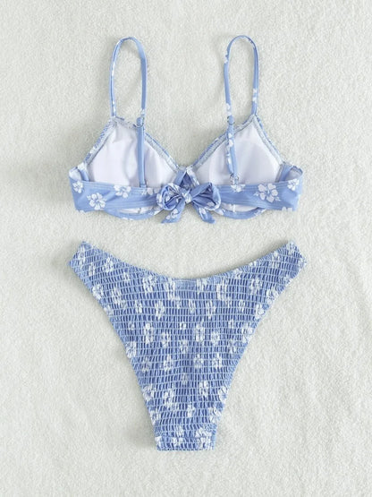 Strappy Bikinis Ribbed Solid Swimsuit Women Push Up Swimwear Female Bathers Bathing Swimming Suit Printed Beachwear Summer
