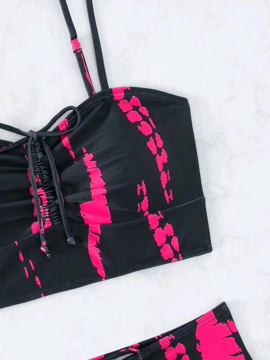 Print String Bikini Swimsuit Women High Waist Shorts Swimwear Female Bathers Bathing Swimming Swim Suit Beachwear