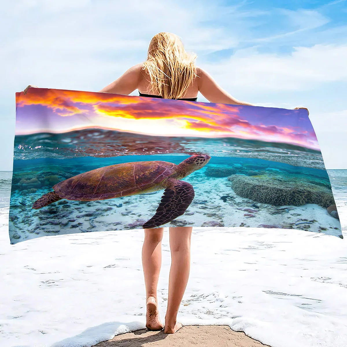 Adults Oversized Beach Towels Sand Free Sea Turtle Beach Towels Quick Dry Large Bath Towels Microfiber Lightweight Travel Towel