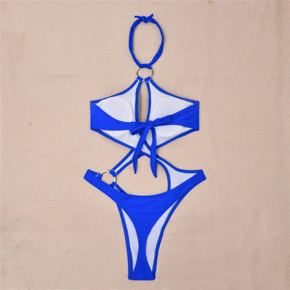 Tummy Cut Out Halter Women Thong Swimwear One Piece Swimsuit Female High Cut Monokini Rings Bathing Suit Swim Beach Wear