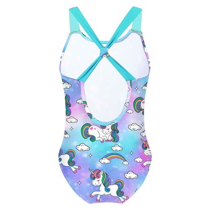 Little Girls Mermaid Fish Scales Swimsuit Sleeveless Cartoon Print One-piece Swimwear Summer Beachwear Bathing Suit