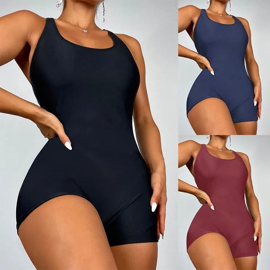 Women's One-Piece Swimsuit - Solid Color Athletic Surfing Swimwear