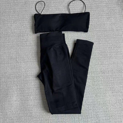 Mini Sports Bra for Women Yoga Set Backless Bandeau Strappy Gym Crop Top Seamless Scrunch Legging Workout Pant Active Wear