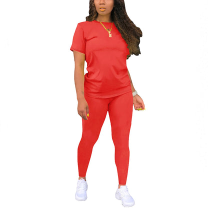 Summer Women's Short Sleeve Long Pants Set Multi-Functional Comfortable Fashionable Versatile Two-Piece Suit for Home And Travel