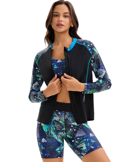 Women's Swimming Suit Ladies Patchwork Short Sleeve Swimwear Sports Pool Beachwear Two Piece Swimsuit With Shorts