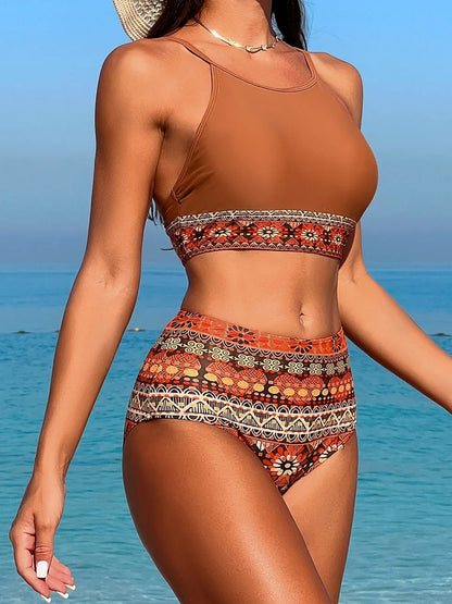 Strappy Bikini Set Women High Waist Swimwear Female Tribal Print Swimsuit Bathers Bathing Swim Suit Padded Beachwear
