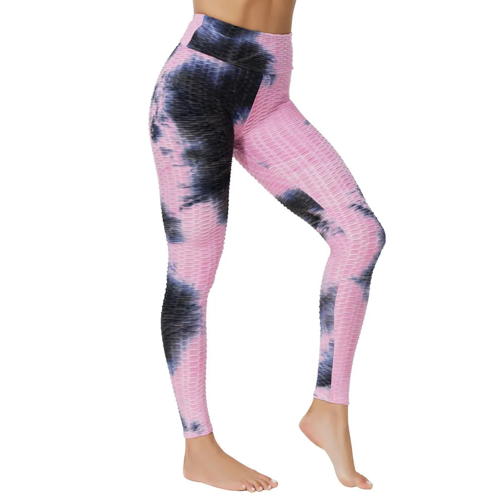 Women's Yoga Pants for Fitness Hip Lifting High Waist Bodybuilding Tight Fitting Jacquard Tie Dye Bubble Pants Leggings