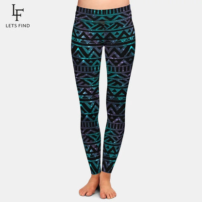 Women Black Leggings Aztec Printing High Waist High Elastic Milk Silk Fitness Leggings Yoga Pants