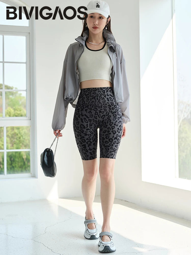 BIVIGAOS Summer Fashion Trend Leopard Print Cycling Shorts Women High Waist Tight Sport Short Leggings Fitness Biker Shorts