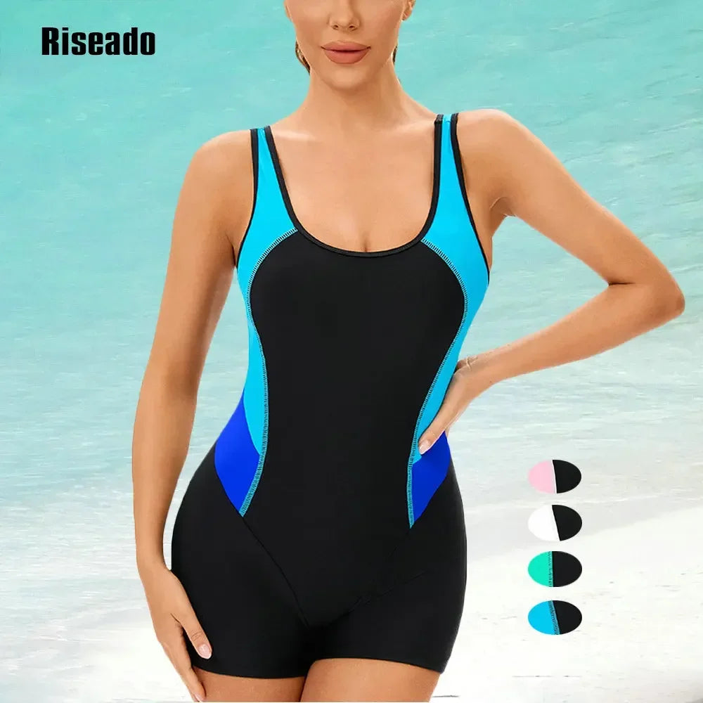 Women's Sport Beachwear One Piece Slimming Bathing Suit Splice Leg suit Korean Swimsuit for Pool Swimming