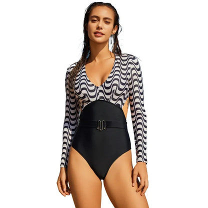 High Waist Swimsuit Women Summer Bathing Suit Bikini Set Long Sleeve Swimwear Women Beach Swimming Suit For Female