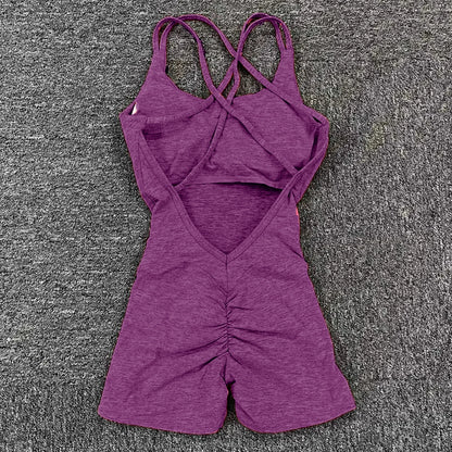 Pad Cross Back Women Lycra Fitness Gym One Piece Jumpsuit Leggings Workout Pant Female Shorts Active Wear Sport Outfit Suit
