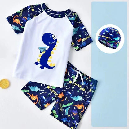 3Pcs Set Cartoon Print Kids Boys Swimwear Children's Swimsuit Kids Surfing Suit Swimming Clothes For Boy Beachwear with Hat