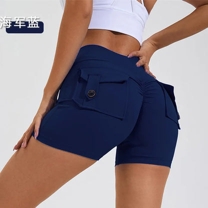 S-XL Nylon Women Scrunch Button Booty Sports Yoga Shorts Cycling Jogging Fitness High Waist Squat Proof Gym Active Leggings
