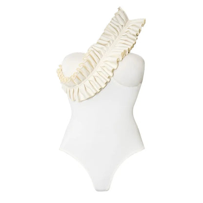 Women Monokini One-Piece Swimsuit Female Solid Bathing Suit Vacation Beachwear Ruffle Swimming Suit