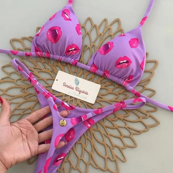 Bright Colorful Designs Women's Bikini Split Print Swimwear Fashion G-string Beach Holiday