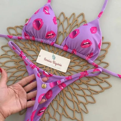 Bright Colorful Designs Women's Bikini Split Print Swimwear Fashion G-string Beach Holiday
