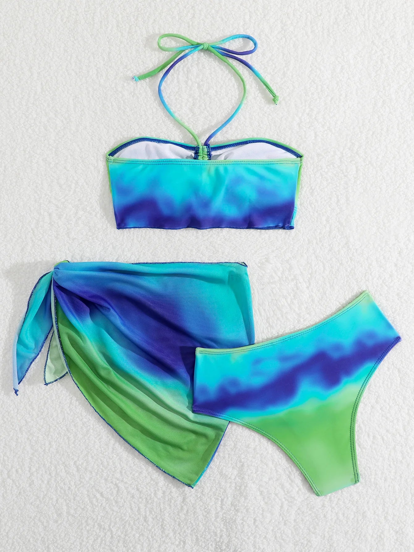 Girls 3 piece Green Bikini Sets with Skirts Mesh Cover Ups Drawstring Kids Swimsuit 7-12 Years Children's Swimwear Bathing Suit