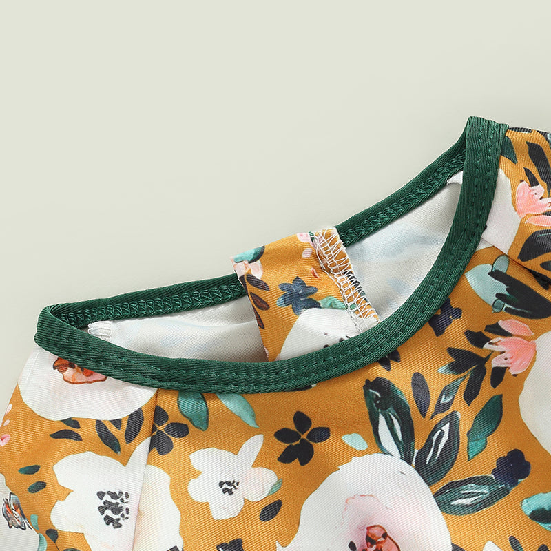 0-4Y Toddler Baby Girl Swimsuit Romper 4 Colors Flower Print Long Sleeve Ruffle Bikini Bathing Suit